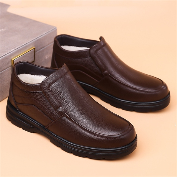 Men's Genuine Leather Waterproof Wool Lined Soft-Sole Loafers | Warm & Comfortable