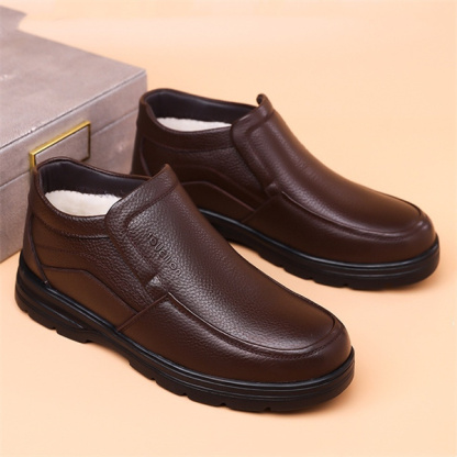 Men's Genuine Leather Waterproof Wool Lined Soft-Sole Loafers | Warm & Comfortable