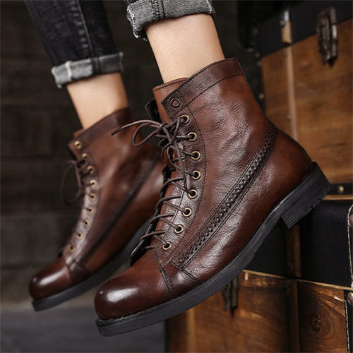Mens Genuine Leather Waterproof Non-slip Arch Support Hiking Casual Chukka Boots