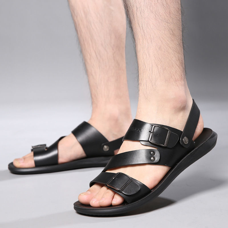 Mens Casual Comfy Soft Sole Non-Slip  Leather Sandals-MENSZONES