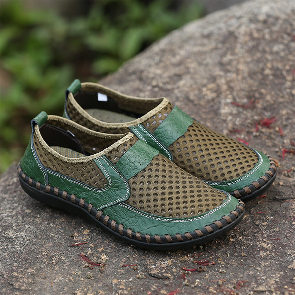 Mens Hand Stitching Breathable Honeycomb Slip-on Casual Shoes