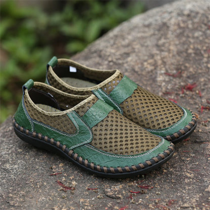 Mens Hand Stitching Breathable Honeycomb Slip-on Casual Shoes