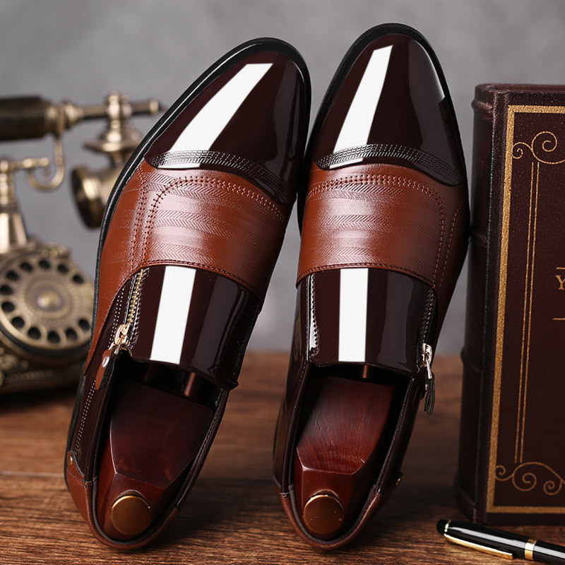 Men's genuine leather short zipper casual business shoes-MENSZONES