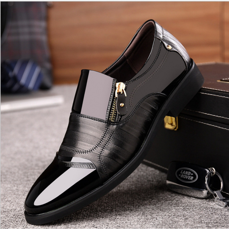 Men's genuine leather short zipper casual business shoes-MENSZONES