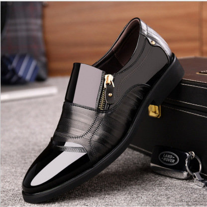 Men's genuine leather short zipper casual business shoes-MENSZONES