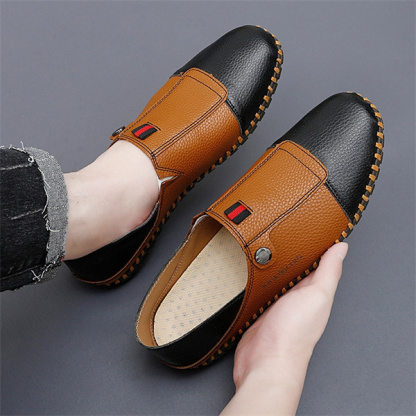 Men's Casual Leather Loafers – Slip-On Two-Tone Driving Shoes with Non-Slip Sole for Daily Wea