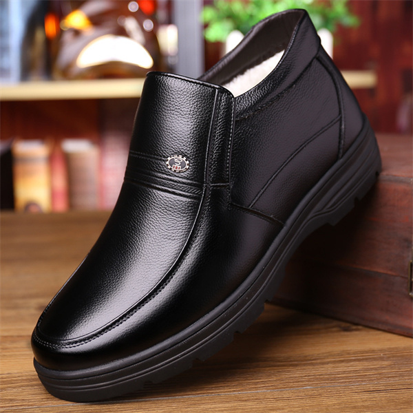 Men's leather soft sole wool lined casual loafers-MENSZONES