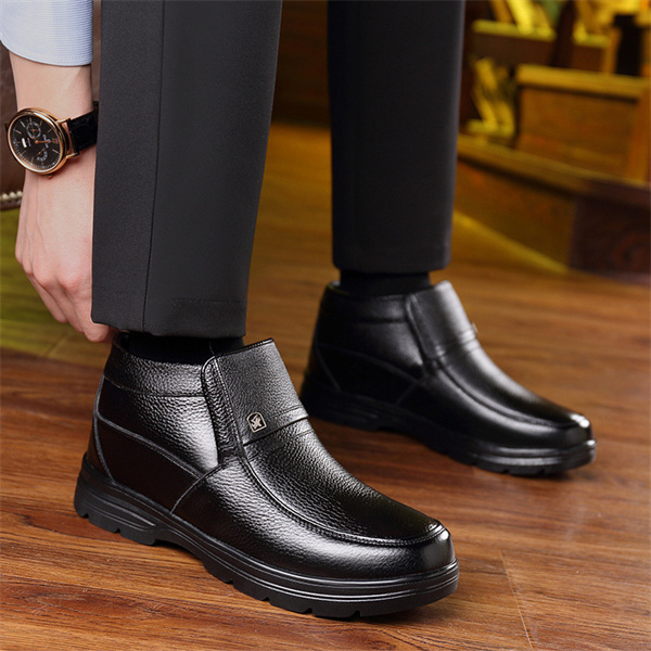 Men's leather waterproof fleece lined soft sole shoes-MENSZONES