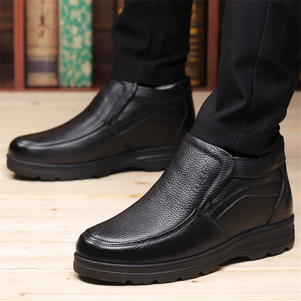 Men's leather waterproof fleece lined soft sole shoes-MENSZONES