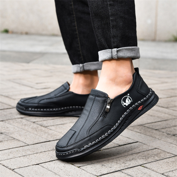Men's genuine leather handmade non-slip breathable casual loafers