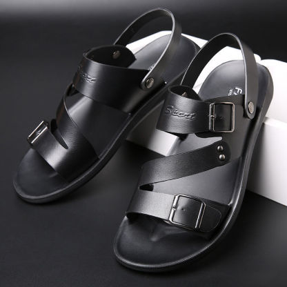 Mens Casual Comfy Soft Sole Non-Slip  Leather Sandals-MENSZONES