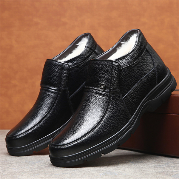 Men's Genuine Leather Waterproof Wool Lined Soft-Sole Loafers | Warm & Comfortable