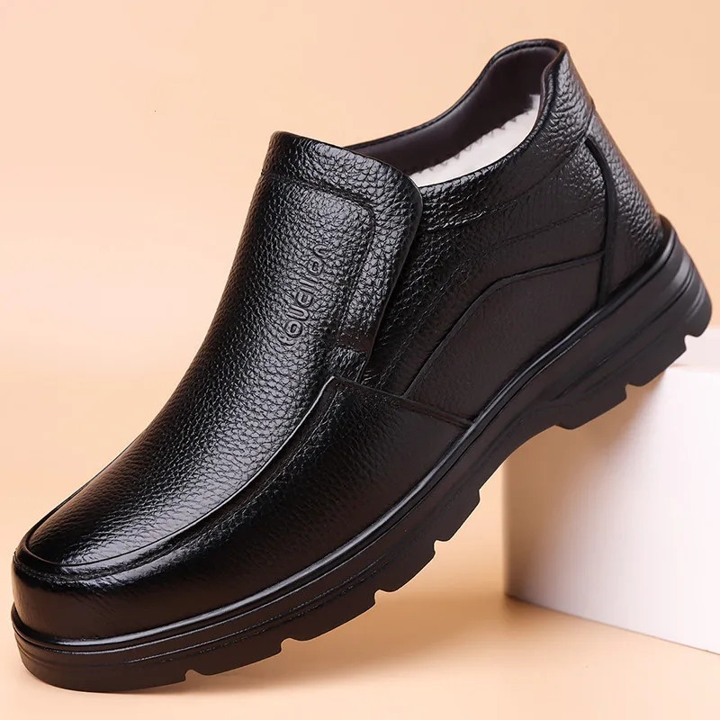 Men's Genuine Leather Waterproof Wool Lined Soft-Sole Loafers | Warm & Comfortable