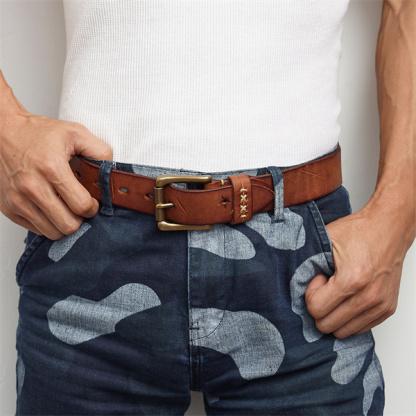 Handcrafted Full Grain Leather Belt: Vintage Style 1.5" Wide Thickened, Men's Belt