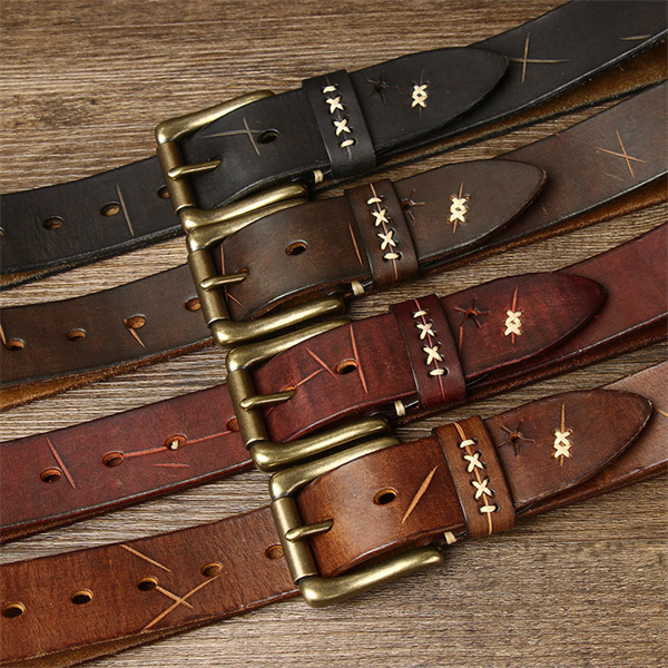 Handcrafted Full Grain Leather Belt: Vintage Style 1.5" Wide Thickened, Men's Belt