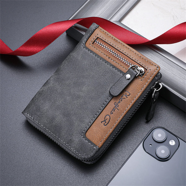 Genuine leather anti-theft zipper coin purse and card holder