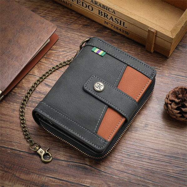 Genuine leather anti-theft zipper coin purse and card holder