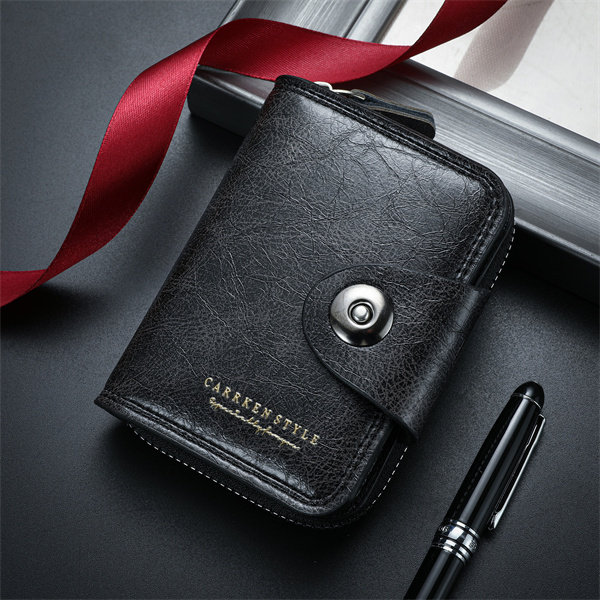 Genuine leather anti-theft zipper coin purse and card holder