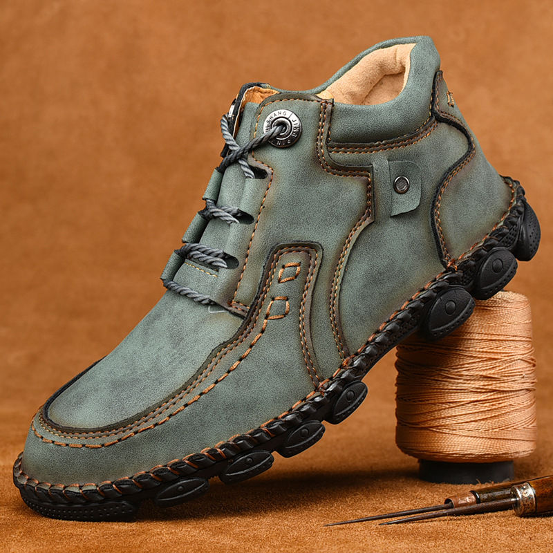 Men's hand-stitched fleece lined non-slip soft sole leather booties-MENSZONES