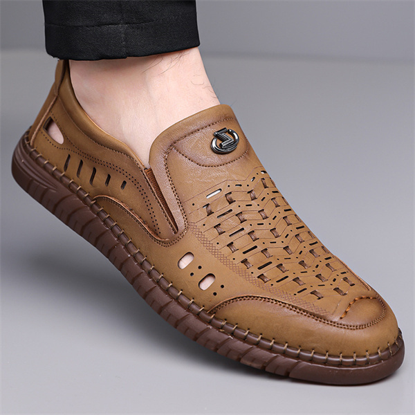 Men's genuine leather handmade non-slip soft sole casual sandals