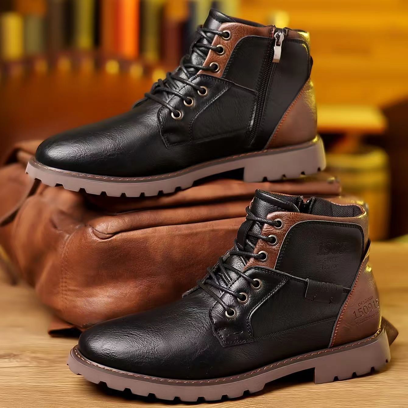 Men's genuine leather waterproof and non-slip vintage Martin boots-MENSZONES