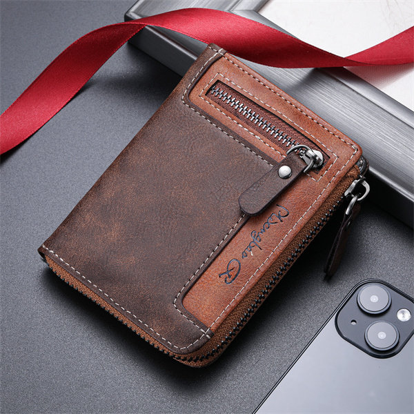 Genuine leather anti-theft zipper coin purse and card holder
