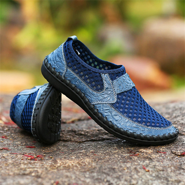Mens Hand Stitching Breathable Honeycomb Slip-on Casual Shoes