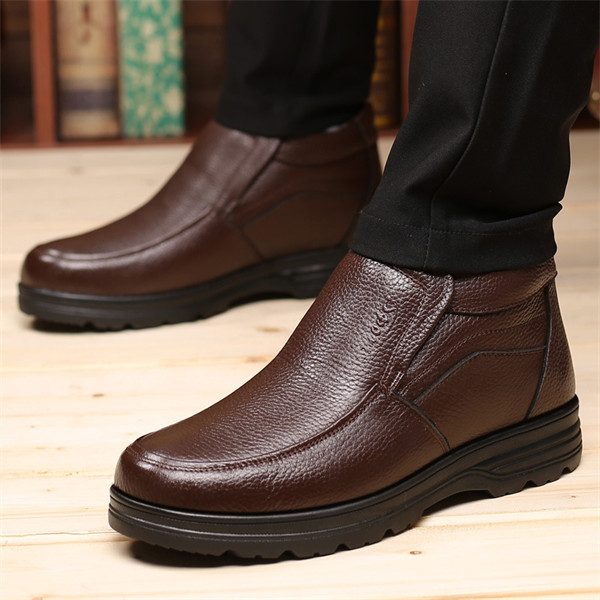 Men's leather waterproof fleece lined soft sole shoes-MENSZONES