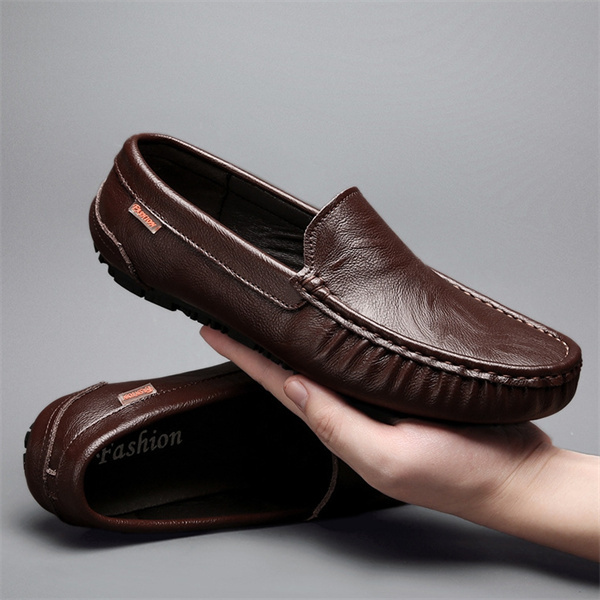 Genuine leather comfortable and casual slip-on loafers