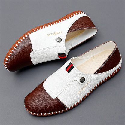 Men's Casual Leather Loafers – Slip-On Two-Tone Driving Shoes with Non-Slip Sole for Daily Wea