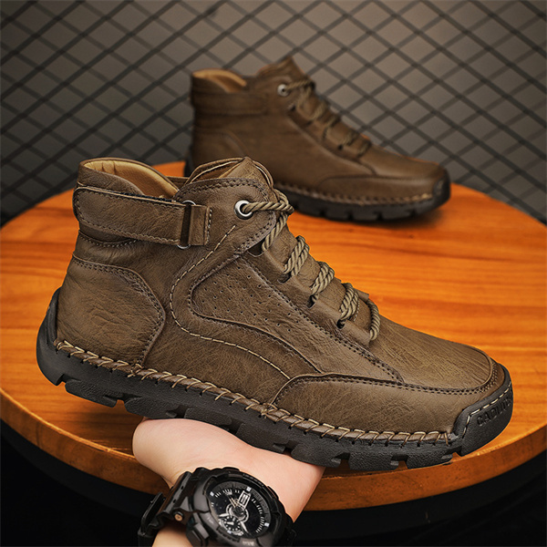 Handcrafted Leather High-Top Sneakers | Men's Casual Anti-Slip Shoes