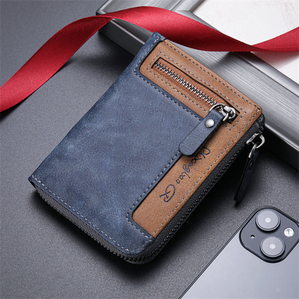 Genuine leather anti-theft zipper coin purse and card holder