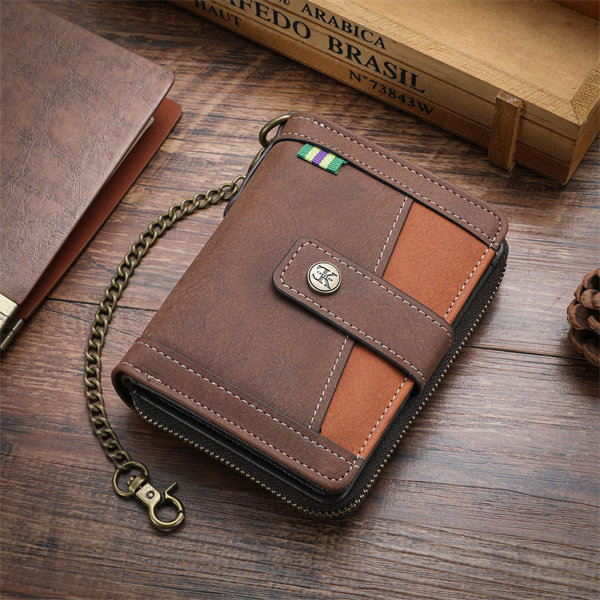 Genuine leather anti-theft zipper coin purse and card holder