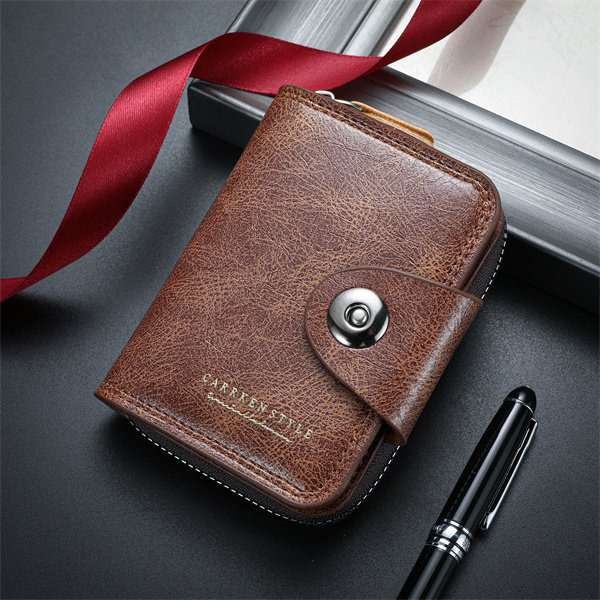 Genuine leather anti-theft zipper coin purse and card holder