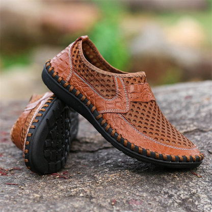 Mens Hand Stitching Breathable Honeycomb Slip-on Casual Shoes