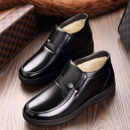 Men's leather soft sole wool lined casual loafers-MENSZONES