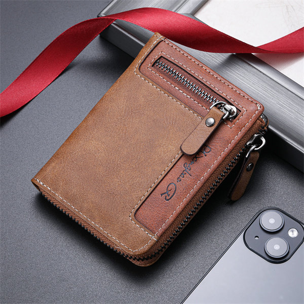 Genuine leather anti-theft zipper coin purse and card holder