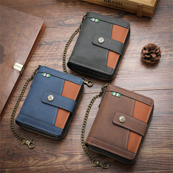 Genuine leather anti-theft zipper coin purse and card holder