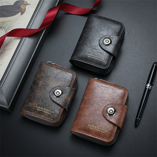 Genuine leather anti-theft zipper coin purse and card holder