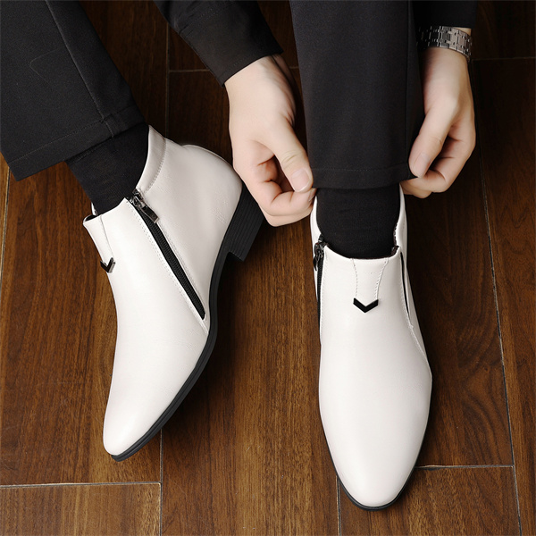 Men's genuine leather zipper comfortable casual business leather shoes-MENSZONES