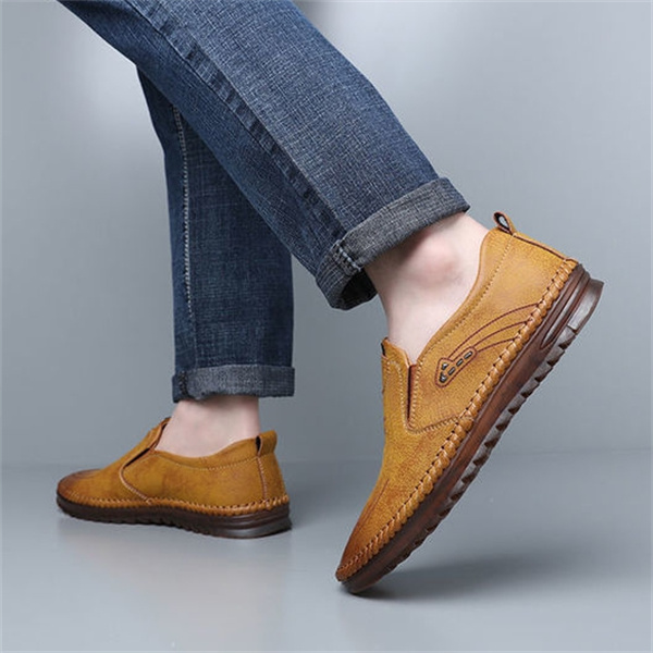 Men's genuine leather soft sole driving shoes casual loafers