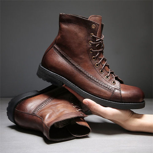 Mens Genuine Leather Waterproof Non-slip Arch Support Hiking Casual Chukka Boots