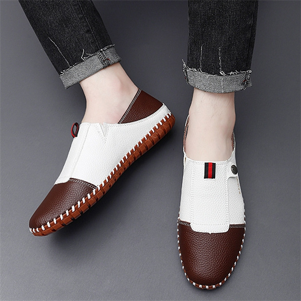 Men's Casual Leather Loafers – Slip-On Two-Tone Driving Shoes with Non-Slip Sole for Daily Wea