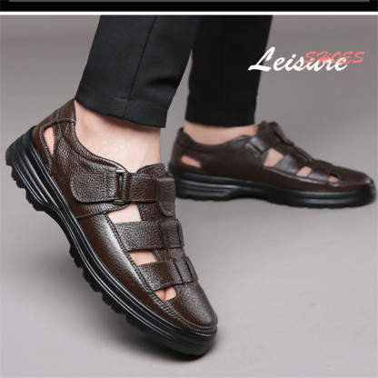 Men's outdoor casual genuine leather comfortable non-slip sandals-MENSZONES
