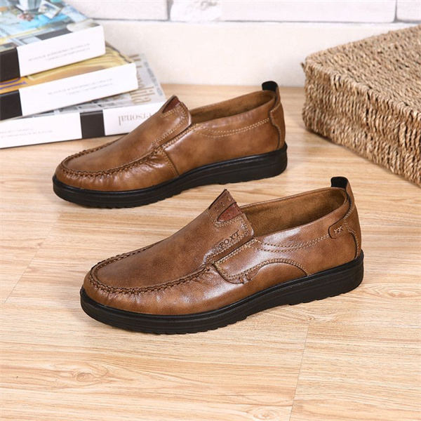 Mens Soft Insole Casual Comfortable Leather Slip On Loafers-MENSZONES
