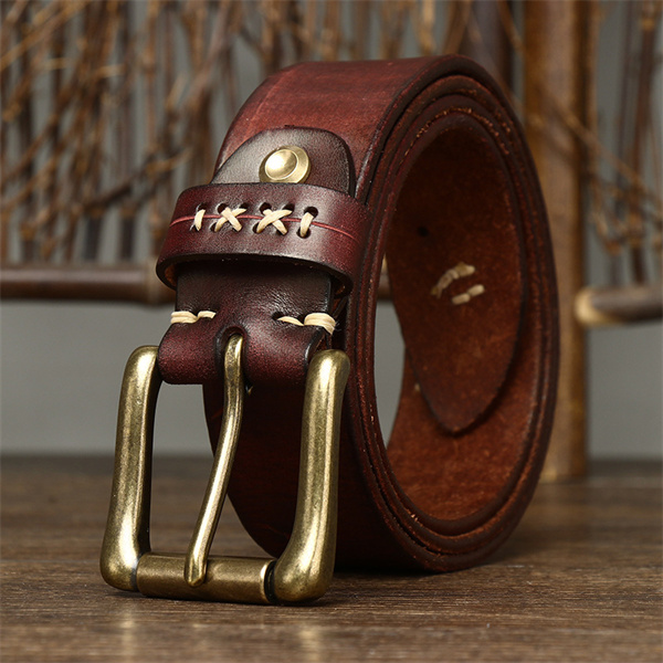 Handcrafted Full Grain Leather Belt: Vintage Style 1.5" Wide Thickened, Men's Belt