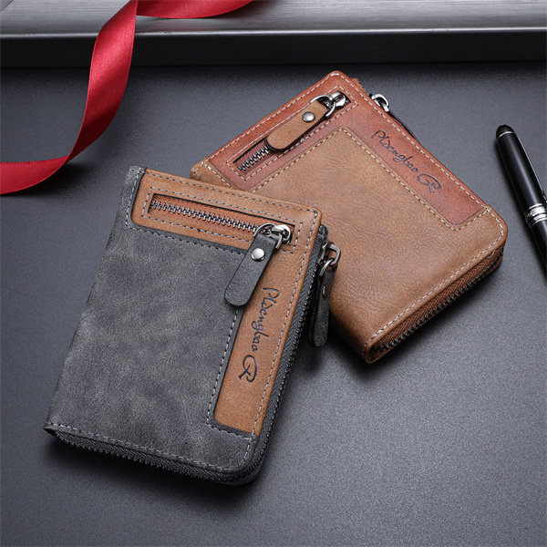 Genuine leather anti-theft zipper coin purse and card holder