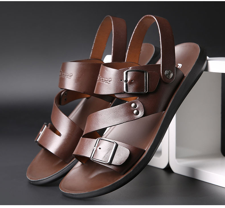 Mens Casual Comfy Soft Sole Non-Slip  Leather Sandals-MENSZONES