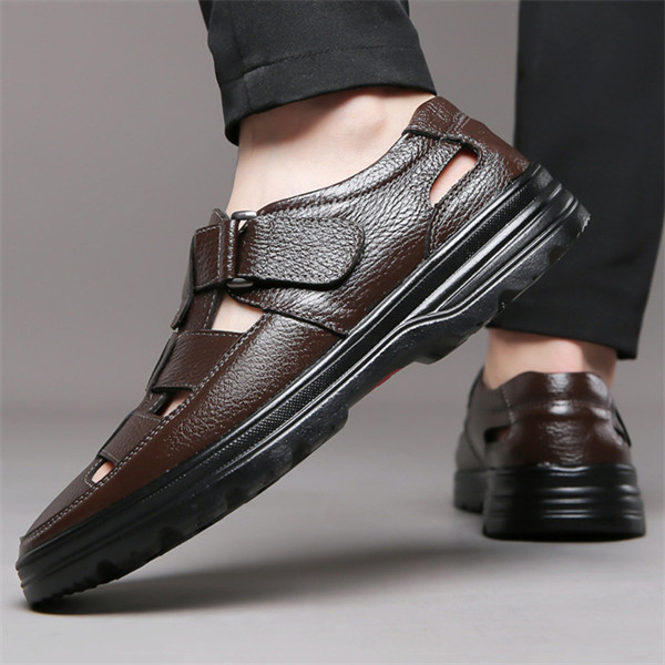 Men's outdoor casual genuine leather comfortable non-slip sandals-MENSZONES
