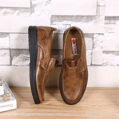 Mens Soft Insole Casual Comfortable Leather Slip On Loafers-MENSZONES
